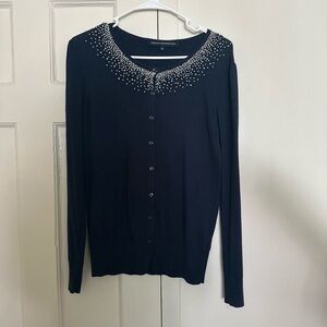 French Connection Black Cardigan with Pearl Details